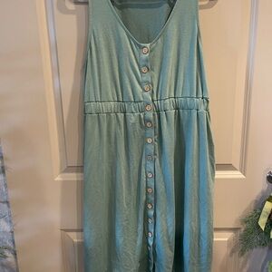 Sleeveless Button-Down Swing Dress in Green